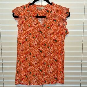 Loft Mixed Media Flutter Sleeve Top